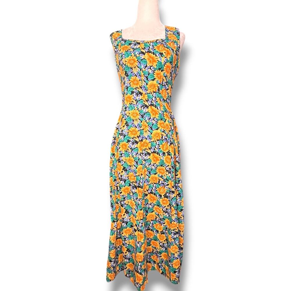 Vintage All That Jazz Floral Maxi Dress Open Cross Back Sunflower Garden Party - Picture 2 of 11